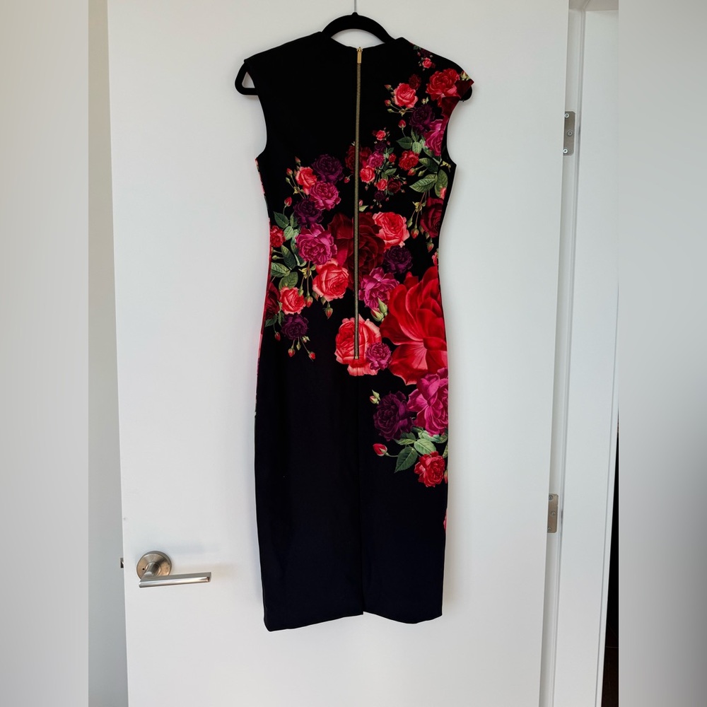 Ted Baker London Mirrie Floral Black Midi Dress sz 1 - Picture 11 of 11